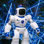 Advanced humanoid robot with glowing blue accents in a digital network setting. — How Artificial Intelligence Enhances Human-