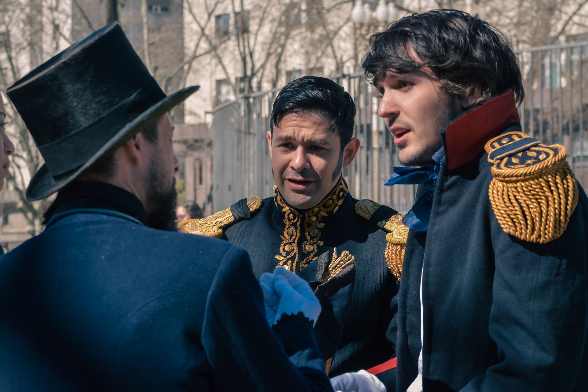 Historical actors in detailed military uniforms engage in conversation outdoors. — Review of Prostitutes Krasnodar in Telegra